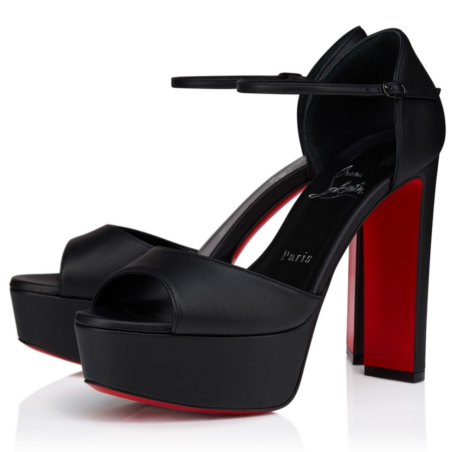 Christian Louboutin Sandaloo 130 Black Leather Platform Block Heel Sandal 39.5